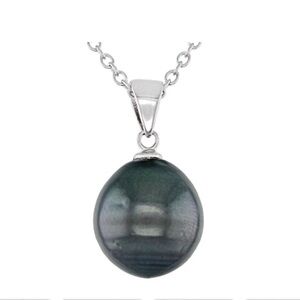 NEW Black Tahitian Pearl Pendant Silver Chain